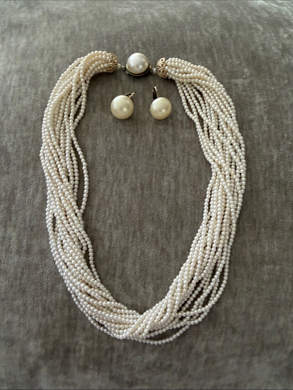 Classic Multi-Strand Pearl Necklace and Earrings Set - Ivory